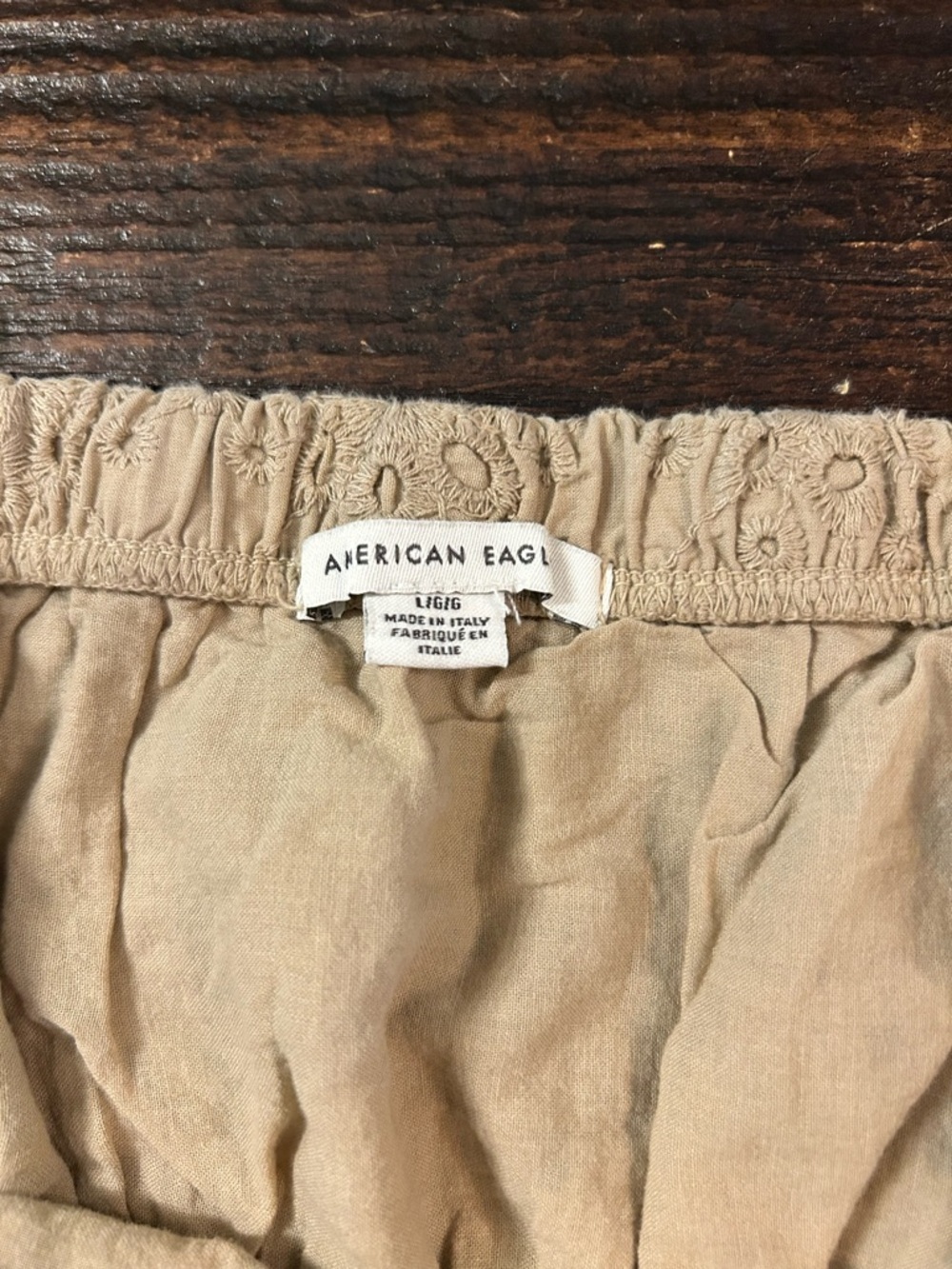 American Eagle Outfitters Cotton Light Brown Eyelet Tie-Strap Peplum Top - Picture 4 of 9